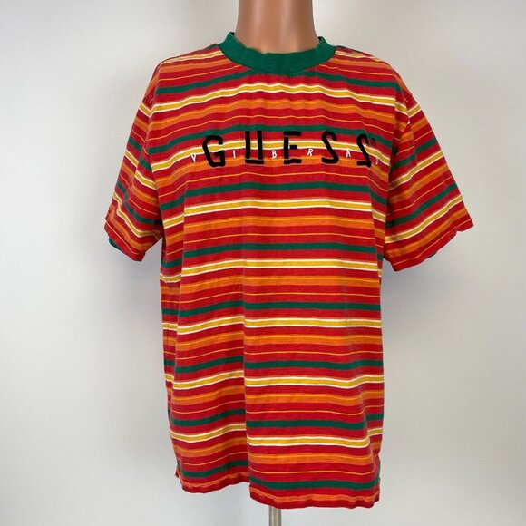 Guess J Balvin T Shirt Mens Size M Vibras Striped Embroidered Logo - Picture 2 of 5
